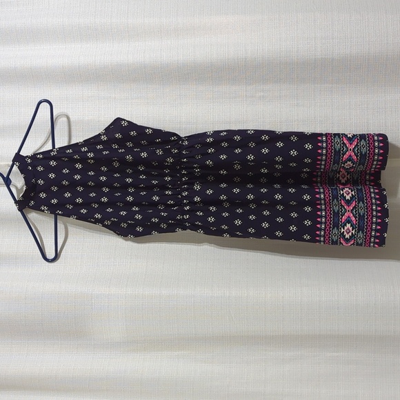 AQUA BORDER PRINT HANDKERCHIEF DRESS Small Navy Blue Halter Neck - Picture 1 of 12
